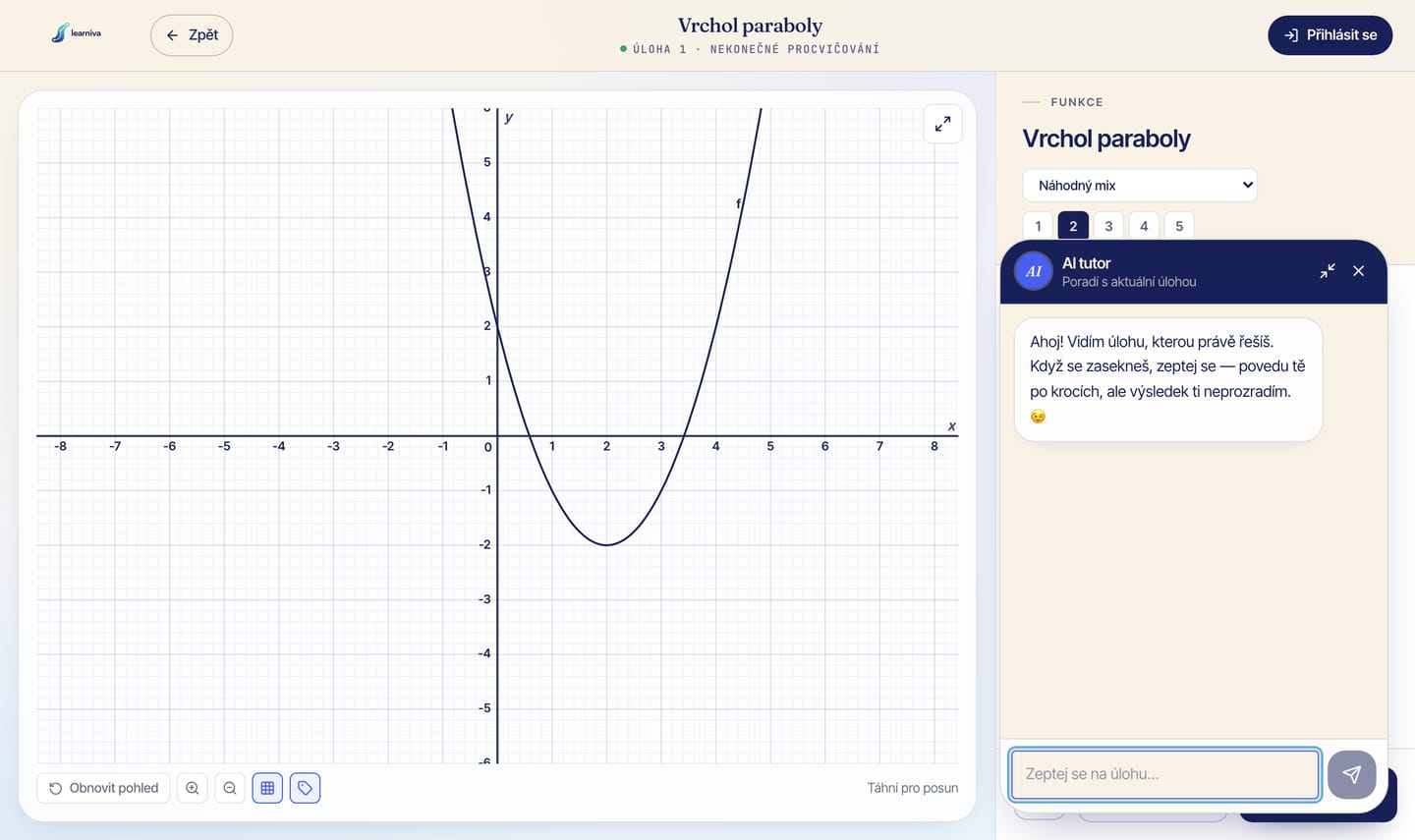 Learniva: der KI-Tutor bei einer Parabelaufgabe